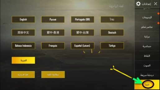 تغير اللغة داخل لعبة ببجى 2
