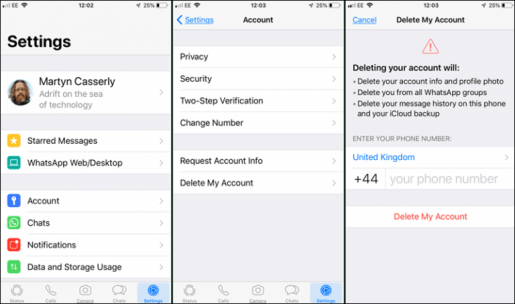 حذف حساب WhatsApp نهائيا مع جميع البيانات على الأيفون 3