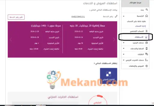 معرفة استهلاك باقة النت we 8