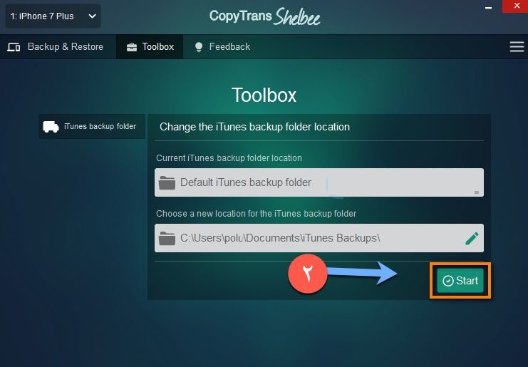 Change where iPhone backup was made in Windows 3