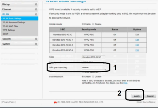 How to change the password of Modem Ooredoo- Huawei 6
