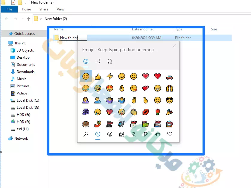 اضافة الرموز التعبيرية في ويندوز 10