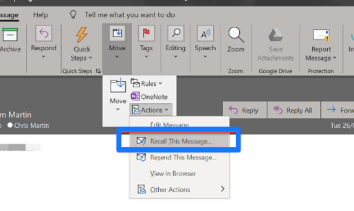 كيفية استدعاء بريد إلكتروني في Outlook 2