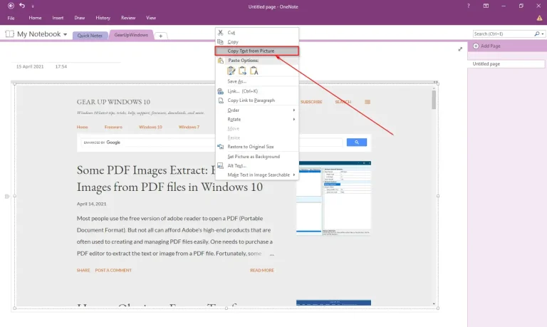 كيفية استخراج النص من الصور عن طريق OneNote كامل 8