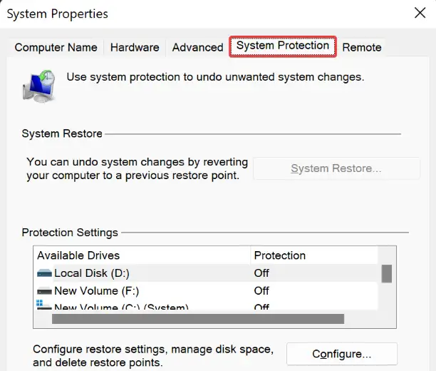 كيفية تمكين وإنشاء نقطة استعادة في Windows 11؟ 3