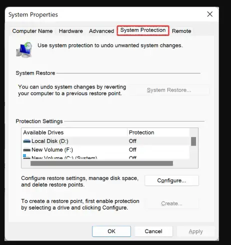 كيفية تمكين وإنشاء نقطة استعادة في Windows 11؟ 10