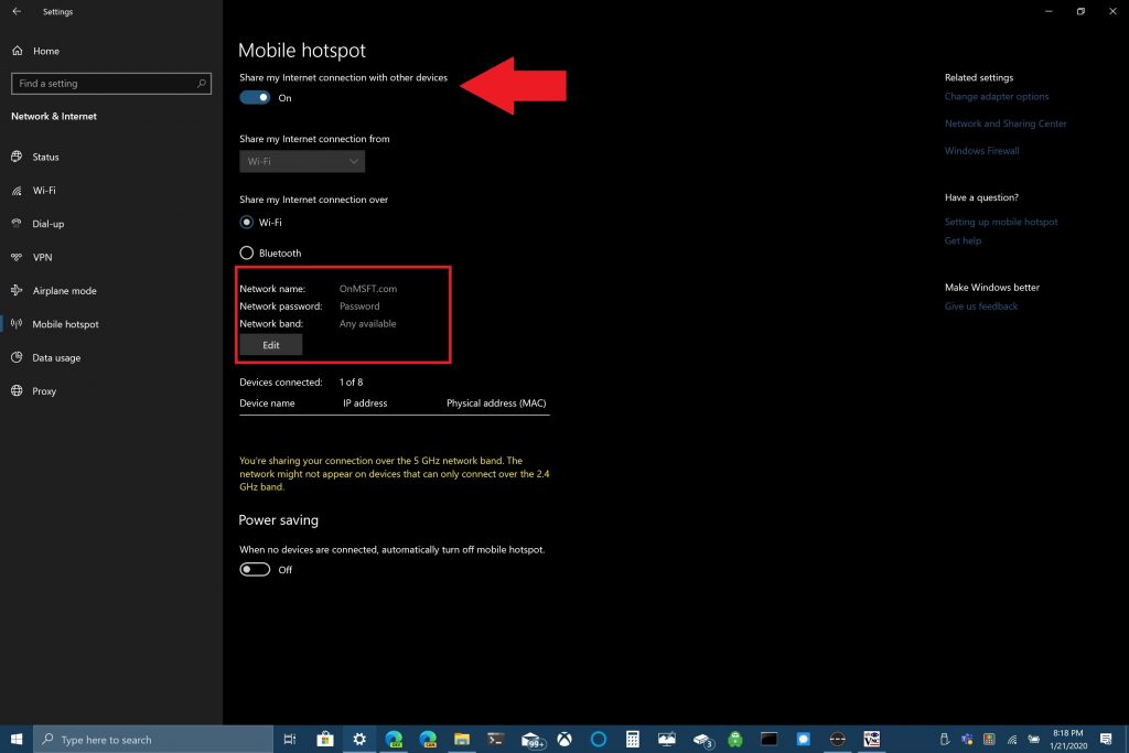 Microsoft Windows 10 Hotspot Kawe