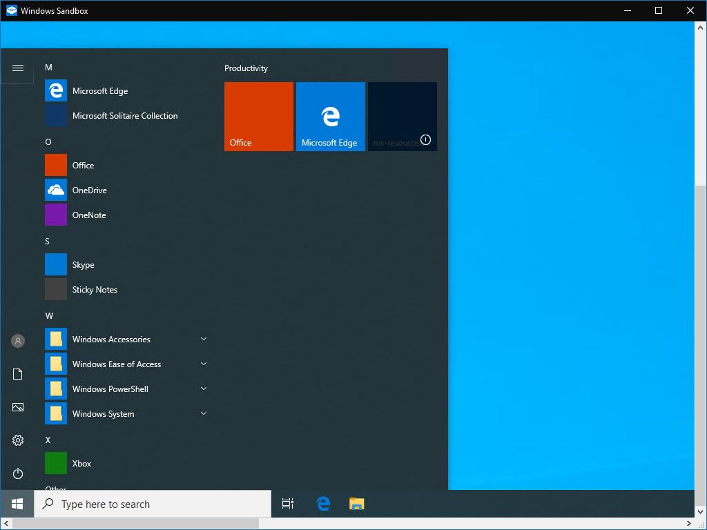 لقطة شاشة Windows sandbox