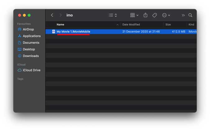 ملف مشروع imovie على mac تم تصديره من iphone
