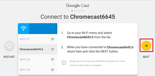 Chromecast إلى Wifi