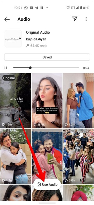 Elŝutu Instagram Reel Audio Uzu vian konservitan muzikon