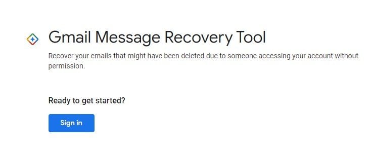 افتح صفحة Gmail Message Recovery Tool