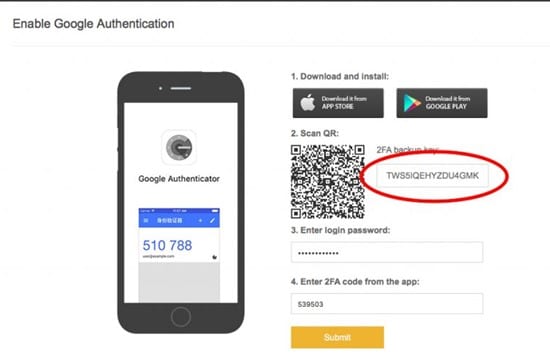 تمكين Google Authenticator لعمليات السحب