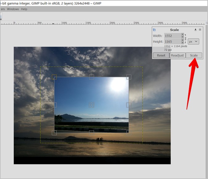 GIMP ปรับขนาดภาพเมาส์เลเยอร์