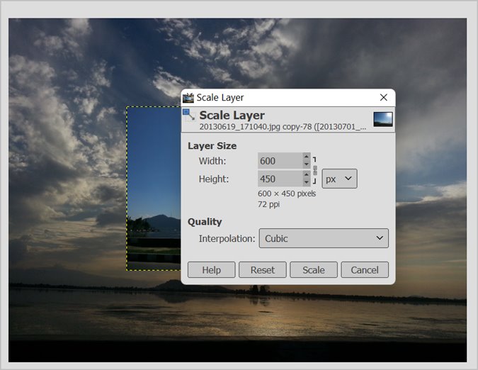 GIMP enregistre la taille du calque d'échelle du calque d'image