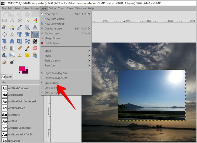 GIMP Promjena veličine sloja u skali sloja slike
