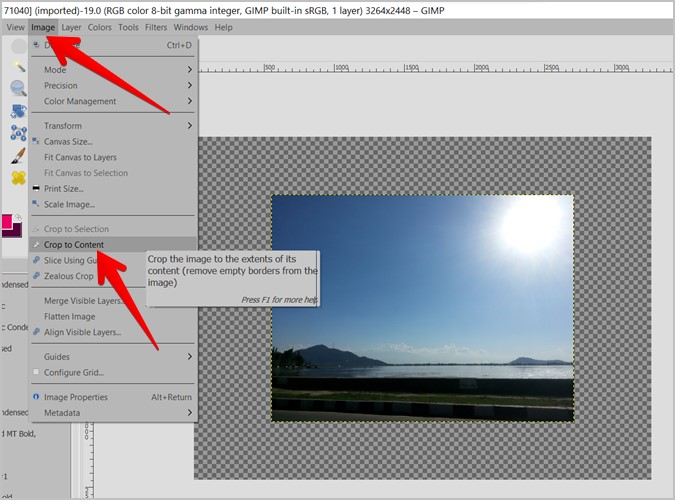 GIMP ઇમેજનું કદ બદલે છે અને તેને સામગ્રીમાં કાપે છે
