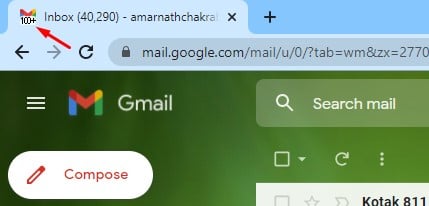 كيفية إظهار عدد الرسائل غير المقروءة في Gmail في علامة تبويب المتصفح 1