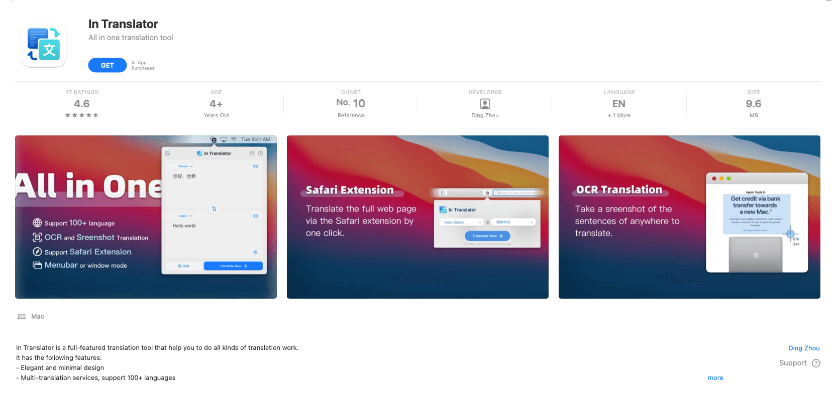 Google Translate extension for Safari