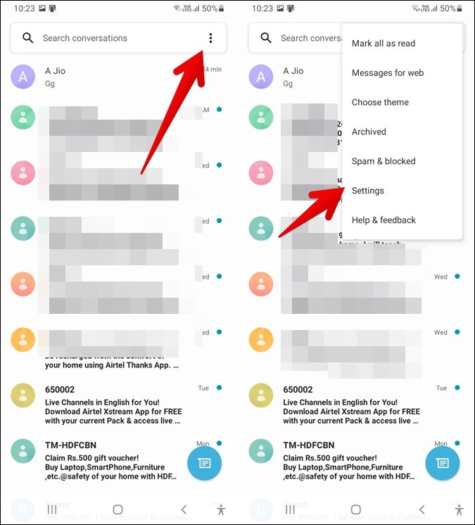 Stille inn lydvarsler for Google Meldinger-appen i Samsung