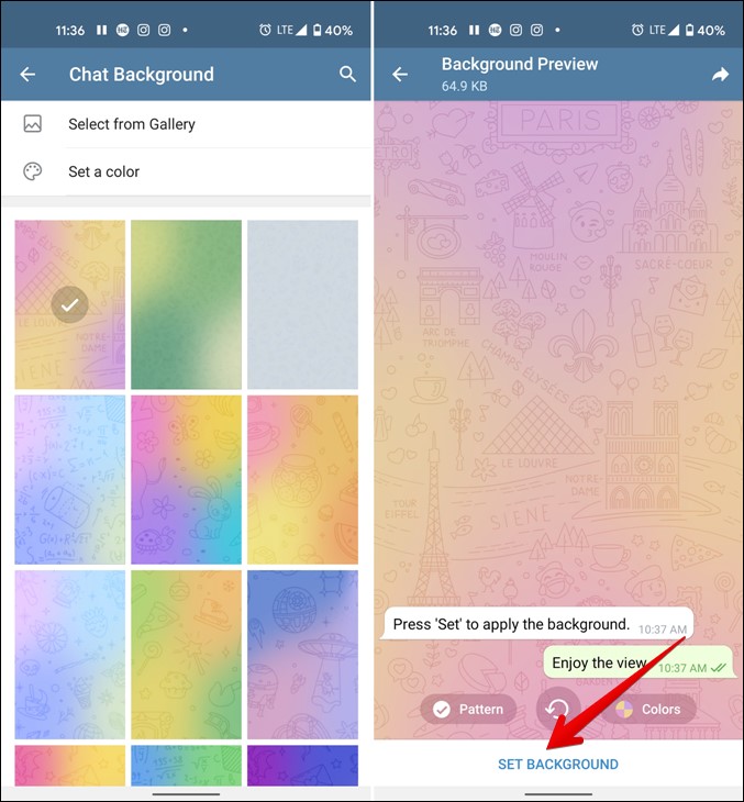 تعيين Telegram خلفية الدردشة Android