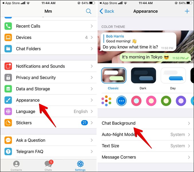 Telegram تغيير خلفية الدردشة iPhone