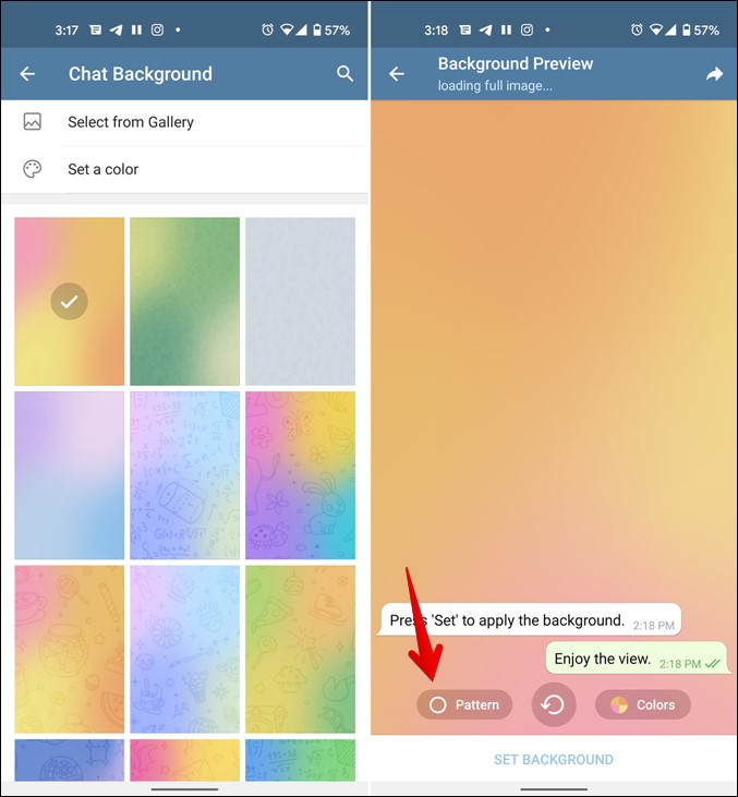 Telegram تغيير لون الخلفية