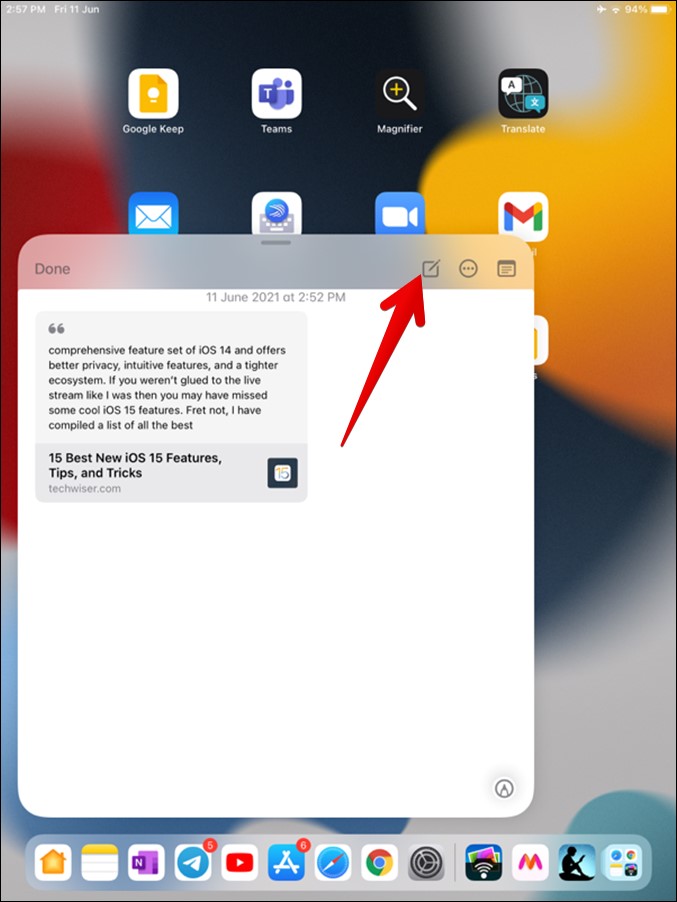 Δημιουργία νέου Quick Note iPad 11