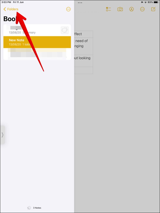 آئی پیڈ پر نوٹس ایپ میں فولڈرز