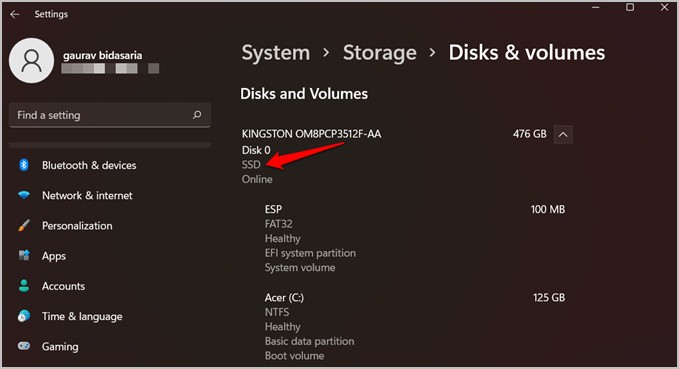 كيفية تثبيت Amazon Appstore على ويندوز 11 - الدليل الكامل 4 تحقق من نوع قرص التخزين في إعدادات windows 11