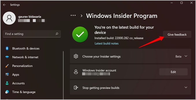 گزینه برنامه Windows Insider در ویندوز 11