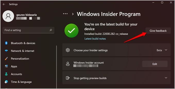 Zaɓin shirin Insider na Windows a cikin windows 11