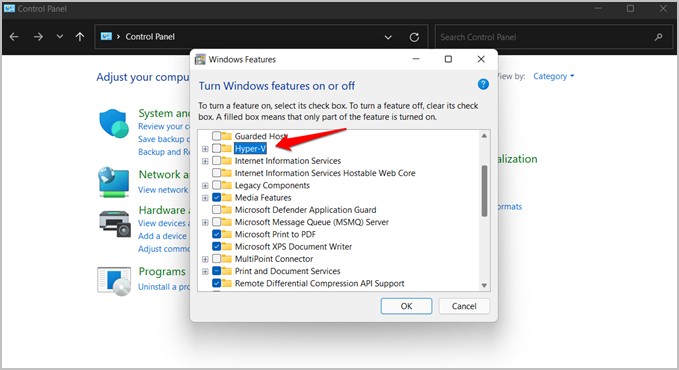 Poista hyper-v-vaihtoehto käytöstä Windows 11:ssä