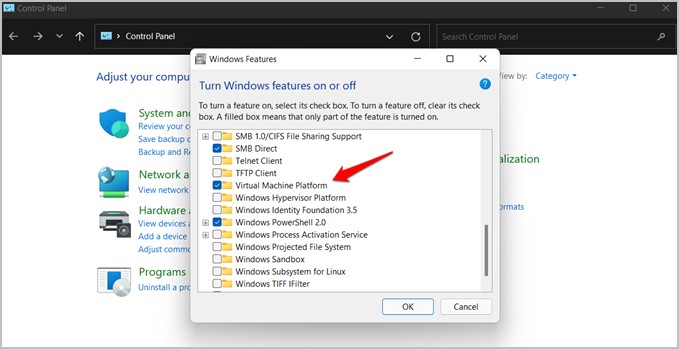 Opsioni i platformës së makinës virtuale në Windows 11