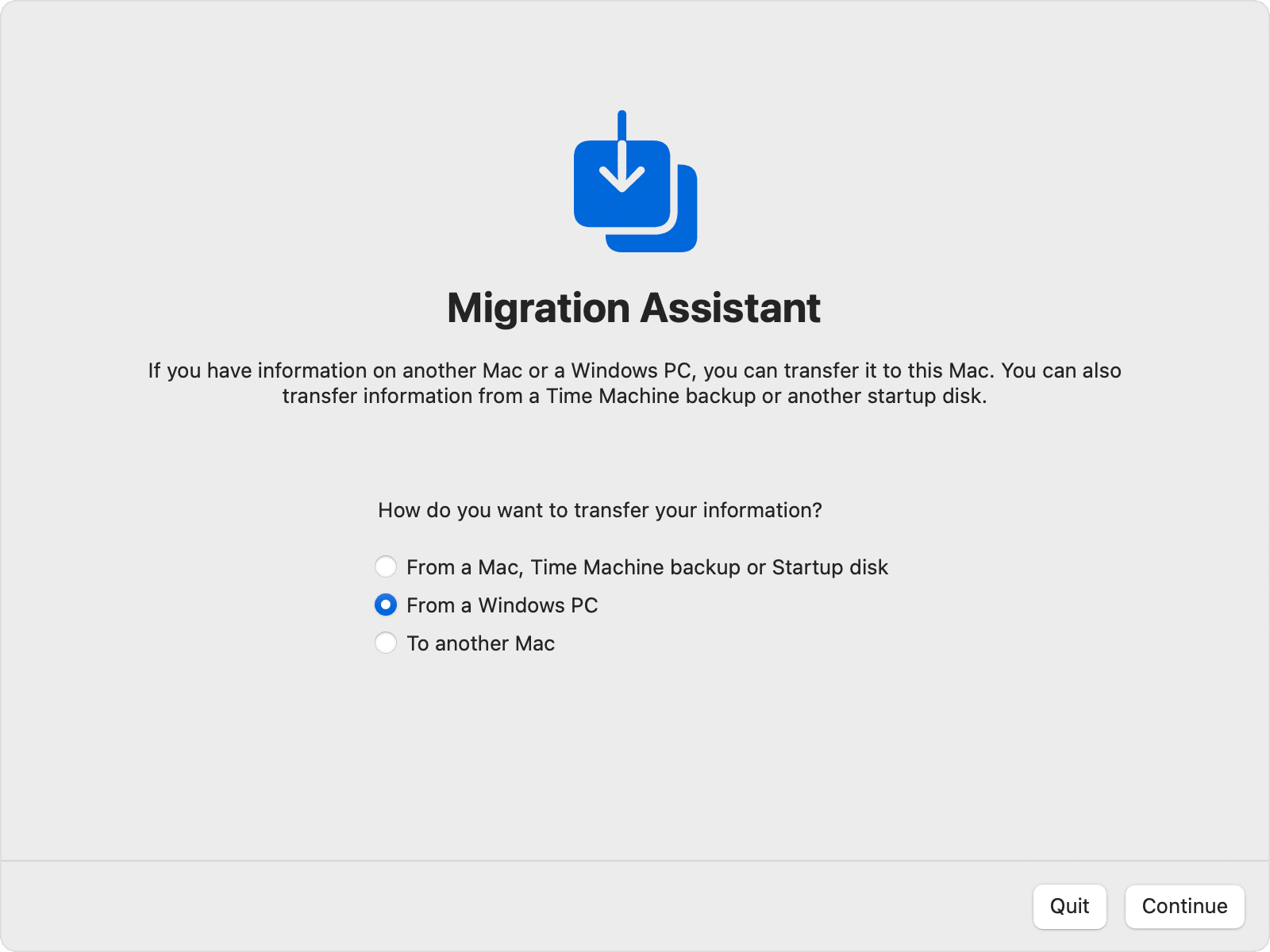 كيفية نقل الملفات الكمبيوتر يعمل بنظام ويندوز إلى MAC في عام 2022 2023 9 حدد خيار "من جهاز كمبيوتر يعمل بنظام Windows"