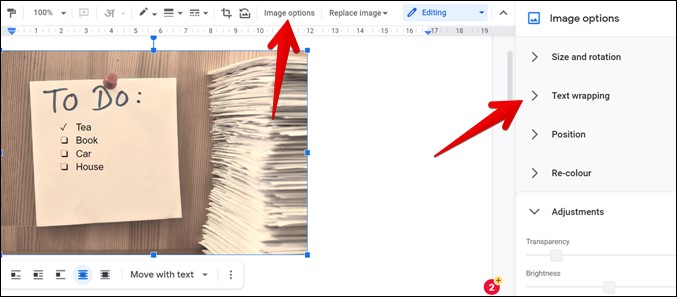 Text Wrap Google Docs nga Opsionet e Imazhit