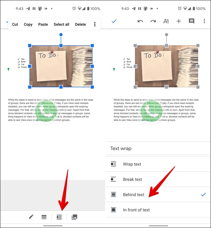 Ұялы телефондағы Google Docs мәтінді орау