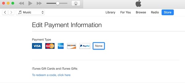 قم بإزالة بطاقة الائتمان من iTunes