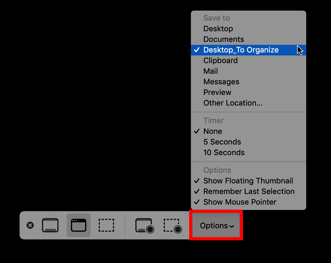 Save-To-Screenshot- خيارات- ماك