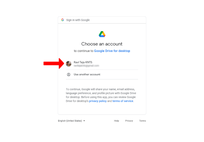 تسجيل الدخول باستخدام حساب Google على Drive لسطح المكتب 
