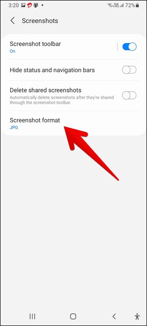 Samsung Screenshot Format änneren