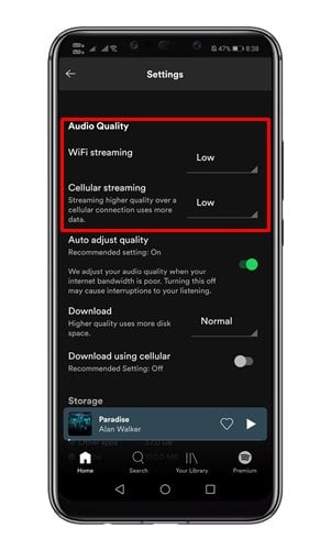 كيفية حفظ البيانات أثناء بث الموسيقى على Spotify 5