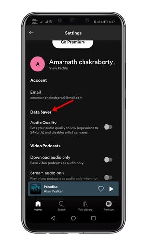 كيفية حفظ البيانات أثناء بث الموسيقى على Spotify 3
