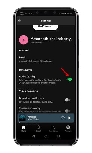كيفية حفظ البيانات أثناء بث الموسيقى على Spotify 4