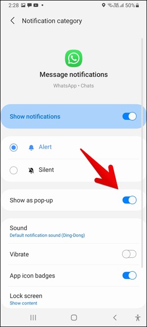 Samsung disattivà e notificazioni popup