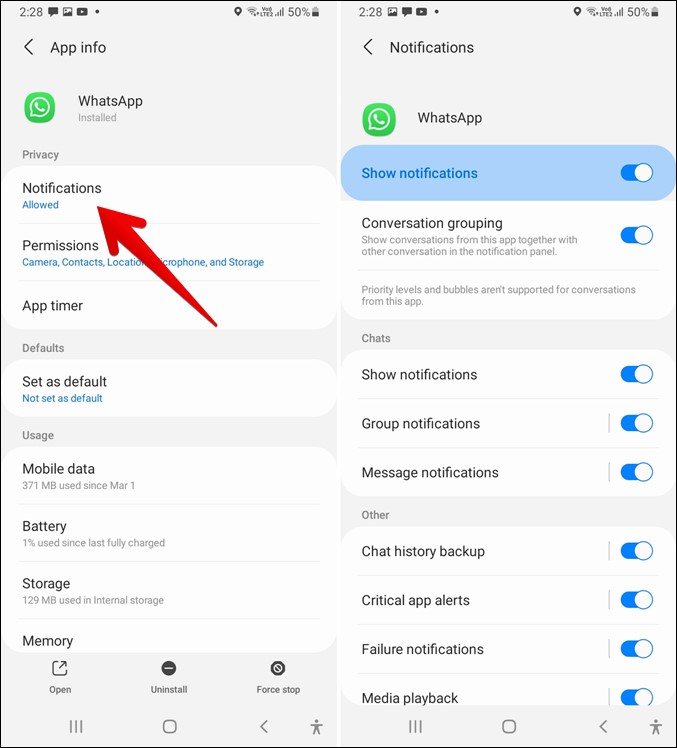 كيفية إيقاف تشغيل فقاعات الإشعارات على سامسونج جلاكسي 10 إخطارات Samsung WhatsApp Popup