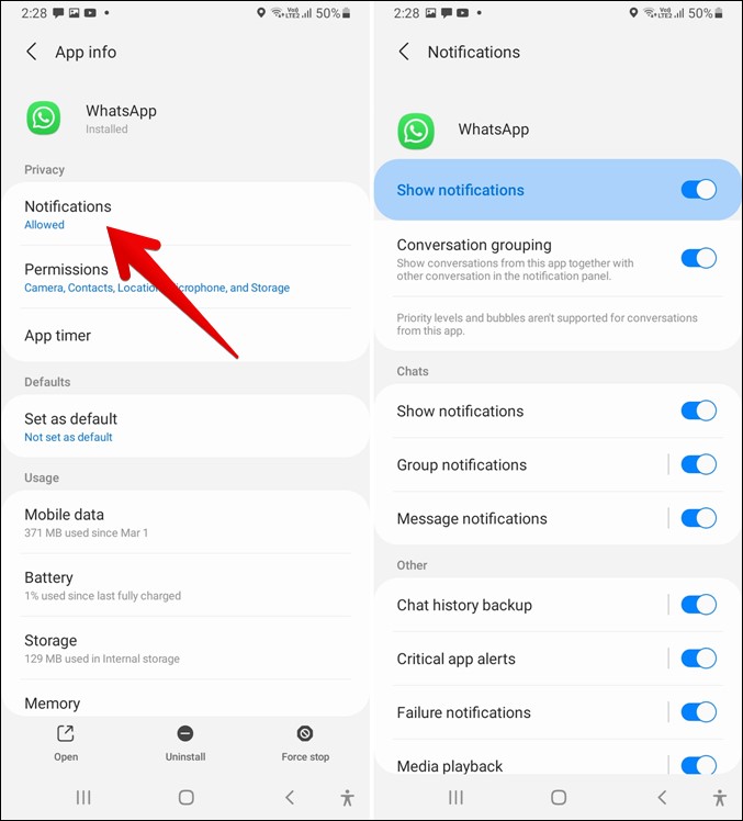 Samsung WhatsApp උත්පතන. දැනුම්දීම්