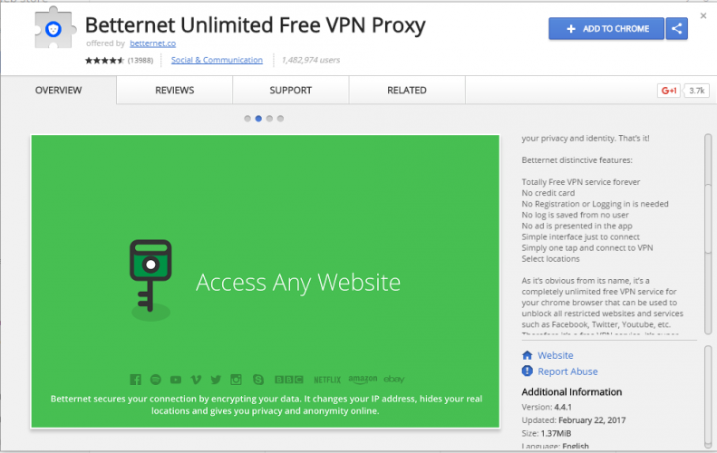 وكيل VPN مجاني غير محدود من Betternet