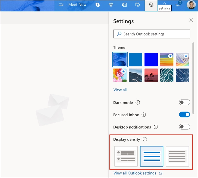 كيفية تغيير طريقة عرض Outlook على سطح المكتب والويب 3 تغيير كثافة العرض في النظرة