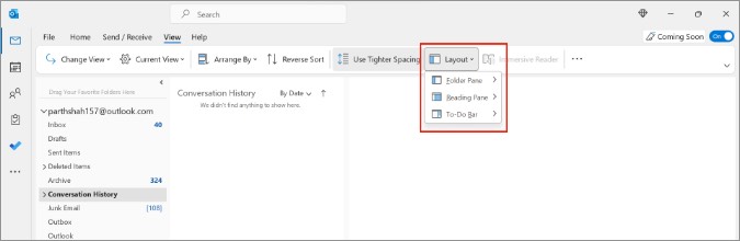 كيفية تغيير طريقة عرض Outlook على سطح المكتب والويب 9 تغيير جزء المجلد في Outlook